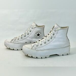 Converse Chuck Taylor White Leather Lug Sole Platform High-tops size 6.5